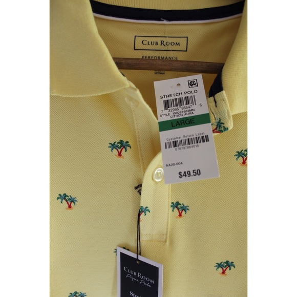Club Room NWT Tropical Palm Tree Citron Aura Performance Pique Polo Large - Picture 4 of 8